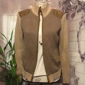 Lauren Ralph Lauren Petite Zip Up w Suede Detail L